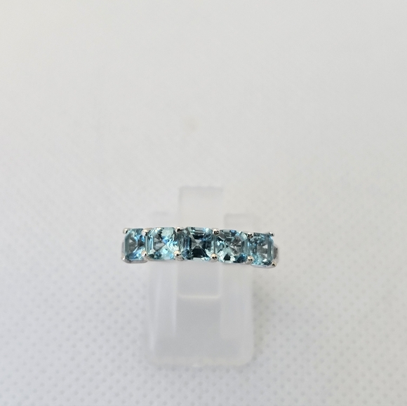 Genuine 5 Stone Apatite Ring Sterling Silver Rhodium Overlay Size 7! New - Picture 4 of 14